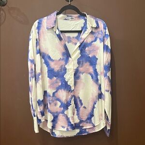 Fashion Nova Pink and Blue Tie-Dye Shirt